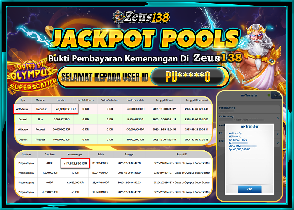 ZEUS138 GATES OF OLYMPUS SUPER SCATTER Rp.40,000,000 LUNAS